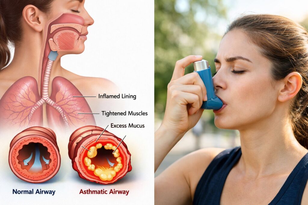 Asthma lungs inflammation diagram